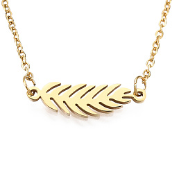 Golden 201 Stainless Steel Pendant Necklaces, with Cable Chains, Leaf, Golden, 17.1 inch(43.5cm), 1.5mm, Leaf: 6x22x1mm