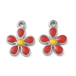 Красный 304 нержавеющей стальной эмали подвески, , цвет нержавеющей стали, красные, 17x13x2.5 мм, отверстие : 1.8 мм