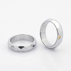 Platinum Plated Electroplate Non-Magnetic Synthetic Hematite Wide Band Rings, Faceted, Platinum Plated, 19mm