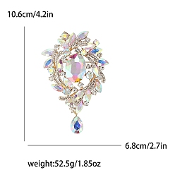 Crystal AB Glass Rhinestone Flower Brooch, Women's Clothes Jewelry, with Alloy Pin, Crystal AB, 106x68mm