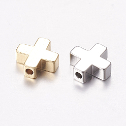 Mixed Color Brass Beads, Cross, Mixed Color, 8x8x3mm, Hole: 1.4mm