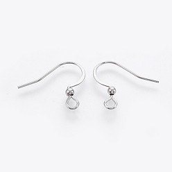 Stainless Steel Color 316 Surgical Stainless Steel French Earring Hooks, with Horizontal Loop, Flat Earring Hooks, Stainless Steel Color, 15.5~16x18.9~19mm, Hole: 2mm, 21 Gauge, Pin: 0.7mm