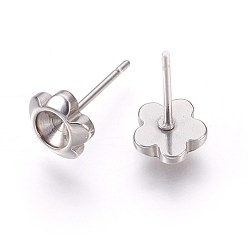 Stainless Steel Color 201 Stainless Steel Post Stud Earring Settings, with 304 Stainless Steel Pin, for Pointed Back Xilion Rivoli Rhinestone, Flower, Stainless Steel Color, Fit For: 4mm Rhinestone, 13x7mm, Pin: 0.7mm