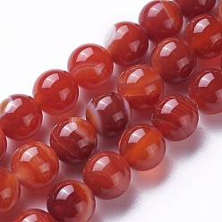 FireBrick Natural Agate Beads Strands, Dyed, Round, FireBrick, 8mm, Hole: 1mm, about 47pcs/strand, 15 inch(38cm)