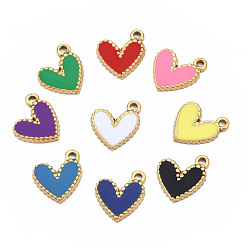 Mixed Color 304 Stainless Steel Charms, with Enamel, Heart, Golden, Mixed Color, 12x10x1.5mm, Hole: 1.2mm