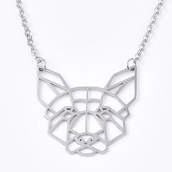 Stainless Steel Color 201 Stainless Steel Puppy Pendant Necklaces, with Cable Chains, Filigree Beagle Dog Head, Stainless Steel Color, 17.5 inch(44.5cm), 2mm, Dog: 29x29.5x1mm