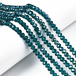 Bleu Vert Perles en verre electroplate, de couleur plaquée ab , facette, rondelle, sarcelle, 6x5mm, Trou: 1mm, Environ 85~88 pcs/chapelet, 16.1~16.5 pouce (41~42 cm)