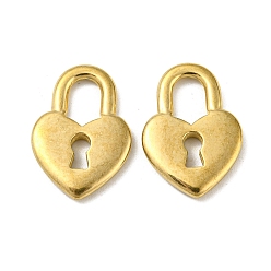 Real 18K Gold Plated Ion Plating(IP) 304 Stainless Steel Pendants, Heart Shape Padlock Charm, Real 18K Gold Plated, 21.5x15x2.5mm, Hole: 8x5mm