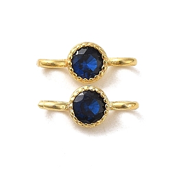 Midnight Blue 925 Sterling Silver Pave Cubic Zirconia Connector Charms, Half Round Links with 925 Stamp, Real 18K Gold Plated, Midnight Blue, 8.5x3.5x2.5mm, Hole: 1.5mm