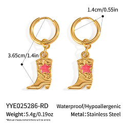 Красный 304 туфли из нержавеющей стали с серьгами-кольцами в форме звезд, с эмалью, реальный 18 k позолоченный, красные, 36.5x14 мм