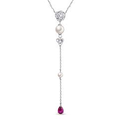 Silver TINYSAND Rose 925 Sterling Silver Cubic Zirconia Cascading Pendant Necklaces, with Shell Pearl Beads, Silver, 18.09 inch