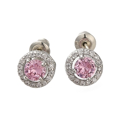 Бледно-Розовый Серьги из латуни с микропаве и цирконием в стойке, долговечный, карат круглой формы, розовый жемчуг, 9 мм
