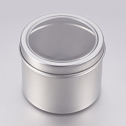 Platinum Round Aluminium Tin Cans, Aluminium Jar, Storage Containers for Jewelry Beads, Candies, with Slip-on Lid and Clear Window, Platinum, 6.7x5.2cm, Capacity: 100ml(3.38 fl. oz)