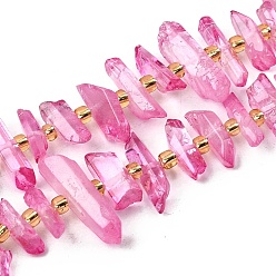 Фламинго Природных кристаллов кварца бисер нитей, граненые, окрашенные, палочка для наггетсов, с бисером, фламинго, 11~25x3~9x4~10 мм, отверстие : 1~1.2 мм, около 19~26 шт / нитка, 7.09~7.48'' (18~19 см)