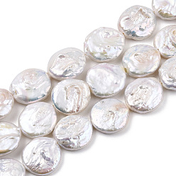 Seashell Color Natural Baroque Pearl Keshi Pearl Beads Strands, Large Coin Pearl Beads, Cultured Freshwater Pearl, Flat Round, Seashell Color, 18~19.5x5~10mm, Hole: 0.8mm, about 17pcs/strand, 14.84 inch~15.55 inch(37.7~39.5cm)
