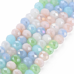 Misty Rose Electroplate Glass Beads Strands, AB Color Plated, Faceted, Rondelle, Misty Rose, 7.5~8x6mm, Hole: 1.5mm, about 69~72pcs/strand, 16.54 inch~17.24 inch(42cm~43.8cm)