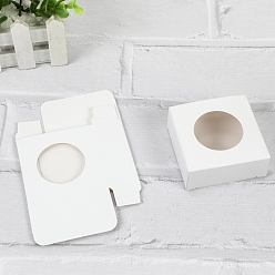 Белый Красно-бумажные картонные шкатулки для драгоценностей, коробки для упаковки мыла ручной работы, с круглым прозрачным окном, квадратный, белые, 7.5x7.5x3.5 см