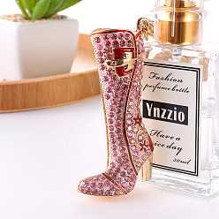 Light Rose Rhinestone High Boots Keychains, with Enamel, KC Gold Plated Alloy Charm Keychain, Light Rose, 7x3.5cm