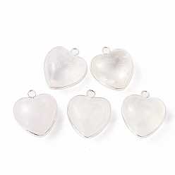 Quartz Crystal Natural Quartz Crystal Pendants, Rock Crystal Pendants, with Silver Color Plated Brass Findings, Heart Charms, 18~19x15~17x7~10mm, Hole: 2mm