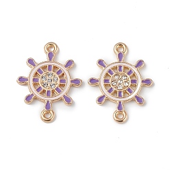 Dark Orchid Alloy Enamel Connector Charms, Helm Links with Crystal Rhinestone, Light Gold, Cadmium Free & Nickel Free & Lead Free, Dark Orchid, 22x16.8x1.7mm, Hole: 1.2mm