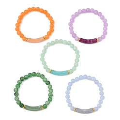 Gemischte Farbe 8mm runde Stretch-Armbänder aus Acrylperlen, mit gebogenem Rohr, Gemischte Farbe, Innendurchmesser: 2.17 Zoll (5.5 cm)