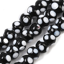 Черный Бусины лэмпворк , круглый в горошек, чёрные, 6~6.5x5~6 мм, отверстие : 1.2~1.6 мм, около 49~50 шт / нитка, 9.84''~10.23" (25~26 см)