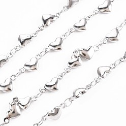 Stainless Steel Color 201 Stainless Steel Heart & Oval Link Chains, Soldered, Stainless Steel Color, 10x5x2mm, about 3.28 Feet(1m)/Strand