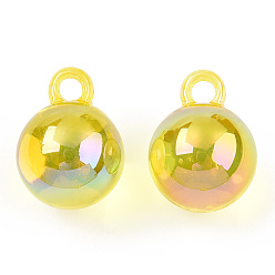 Yellow UV Plating Rainbow Iridescent Transparent Acrylic Pendants, Round, Yellow, 21x16x16mm, Hole: 3.5mm