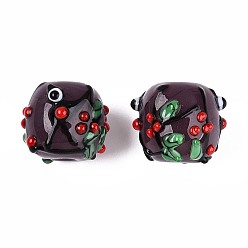 Фиолетовый Ручной работы ухабистым Шарики Lampwork, бочка, ветка и глаз, фиолетовые, 16~17.5x16.5~20.5 мм, отверстие : 1.8~3.8 мм
