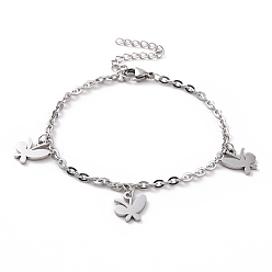 Stainless Steel Color Tarnish Resistant 304 Stainless Steel Butterfly Charm Bracelet with Cable Chains for Women, Stainless Steel Color, 7-1/8 inch(18cm)