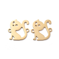 Золотой Ионное покрытие (IP) 304 Подвески с полым соединителем из нержавеющей стали, Ссылки в форме кошки, золотые, 19x18x1 мм, отверстие : 1.2 мм