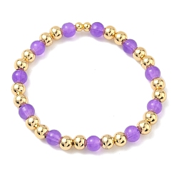 Средний Фиолетовый Женские браслеты из круглых бусин из латуни и стекла, стойки покрытие, без свинца и без кадмия, долговечный, реальный 18 k позолоченный, средне фиолетовый, внутренний диаметр: 2 дюйм (5.1 см)