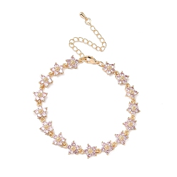 Pink Браслеты-цветы с кубическим цирконием, украшения из латуни для женщин, реальный 18 k позолоченный, розовые, 6-3/4 дюйм (17.2 см)