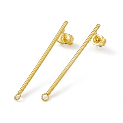 Golden 304 Stainless Steel Stud Earrings Finding, Column Bar, with Horizontal Loop, Golden, 38x3mm, Hole: 1.8mm, Pin: 0.8mm
