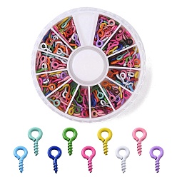 Mixed Color 500Pcs Spray Painted Iron Screw Eye Pin Peg Bails, For Half Drilled Beads, Cadmium Free & Nickel Free & Lead Free, Mixed Color, 8x4x1mm, Hole: 2mm, Pin: 1.4mm