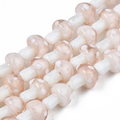 Misty Rose Mushroom Handmade Lampwork Beads Strands, Misty Rose, 12.5~14x10~11mm, Hole: 1.2~1.5mm, about 24~25pcs/strand, 12.20 inch~12.99 inch(31cm~33cm)