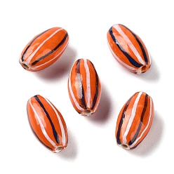 Orange Handmade Porcelain Beads, Famille Rose Porcelain, Oval, Orange, 17x9.5mm, Hole: 1.6mm, about 22pcs/strand, 14.37 inch(36.5cm)
