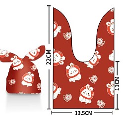 Dark Red 100Pcs Cartoon Plastic Candy Bags, Rabbit Ear Bags, Gift Bags, Two-Side Printed, Rabbit Pattern, Dark Red, 22x13cm