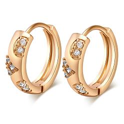 Golden Real 18K Gold Plated Ring Brass Rhinestone Huggie Hoop Earrings, 15mm