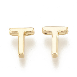 Letter T Brass Charms, Real 18K Gold Plated, Letter.T, 7~8.5x4~7.5x2mm, Hole: 1mm