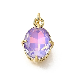 Настоящее золото 18K Латунь стекло амулеты, овальные амулеты, с петлей для прыжковых колец, без свинца и без кадмия, стойки покрытие, прочное покрытие, граненые, реальный 18 k позолоченный, 14x10x7.5 мм, отверстие : 2 мм