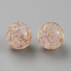 Pink Светящиеся бусины лэмпворк из золота и песка ручной работы, светится в темноте, круглые, розовые, 6 мм, отверстие : 1 мм