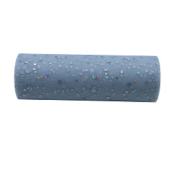 Light Steel Blue 10 Yards Sparkle Polyester Tulle Fabric Rolls, Deco Mesh Ribbon Spool with Paillette, for Wedding and Decoration, Light Steel Blue, 15cm