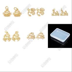 Mixed Shapes 10 pcs 5 styles pendentifs en laiton, breloques animaux marins, sans cadmium et sans plomb, crémaillère plaquage, plaqué longue durée, avec anneau de saut, formes mixtes, 10.5~17.5x11~16.5x3~3.5mm, Trou: 3~3.5mm, 2 pcs / style
