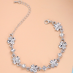 Platinum Clear Cubic Zirconia Clover Link Bracelet, Alloy Jewelry for Women, Platinum, 6-1/8 inch(15.5cm)