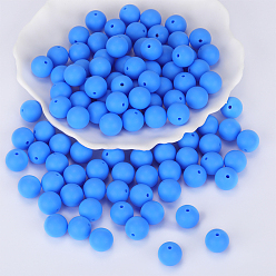 Озёрно--синий Круглые силиконовые фокусные бусины, жевательные бусины для чайников, DIY уход за ожерельем, Плут синий, 15 мм, отверстие : 2 мм