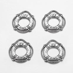 Antique Silver Tibetan Style Alloy Pendants, Cadmium Free & Lead Free, Life Ring/Lifebuoy/Cork Hoop, Antique Silver, Size: about 24mm long, 22mm wide, 2mm thick, hole: 3mm