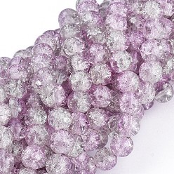 Plum Spray Painted Crackle Glass Beads Strands, Round, Two Tone, Plum, 4mm, Hole: 1.1~1.3mm, about 200pcs/strand, 31.4 inch