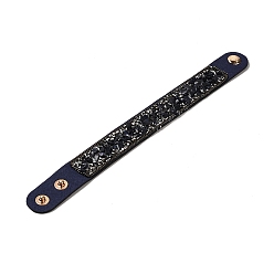 Blue Goldstone Faux Suede Snap Cord Bracelet, Synthetic Blue Goldstone & Shell Chips Beaded Wristband for Men Women, 8-5/8 inch(22cm)