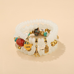 B0256-Beige Vintage Ethnic Style Fashion Jewelry Set - Multiple Pendant Bracelets, Exquisite Hand Chain.